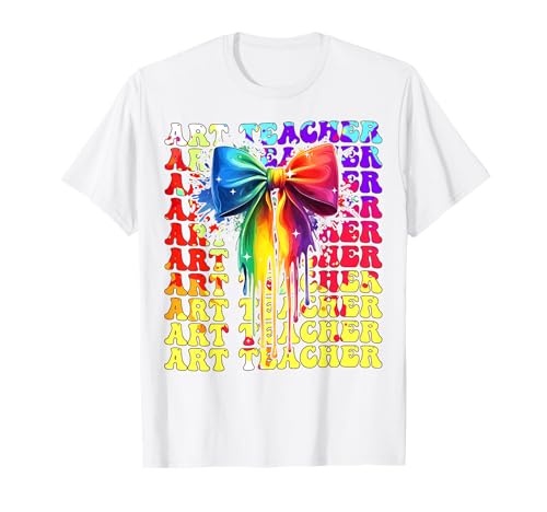 Kunstlehrerin, zurück zur Schule, Rainbow Paint, für Mädchen, Kokettenbogen T-Shirt Kunstlehrerin, zurück zur Schule, Rainbow Paint, für Mädchen, Kokettenbogen T-Shirt von Womens Rainbow Coquette Bow Art Teacher Gifts