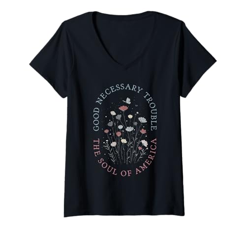 Damen Good Necessary Trouble Subtile Protest for Women T-Shirt mit V-Ausschnitt Damen Good Necessary Trouble Subtile Protest for Women T-Shirt mit V-Ausschnitt von Womens Subtle Protest Wildflowers Floral Outfit