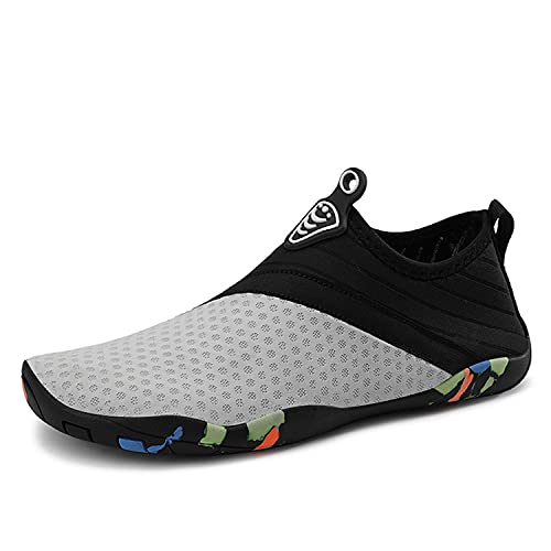 Wondamo Badeschuhe Wasserschuhe Strandschuhe Schnell Trocknend Schwimmschuhe Breathable rutschfest Fitnessschuhe Aquaschuhe Surfschuhe für Herren Damen (66Grau, Numeric_39) von Wondamo