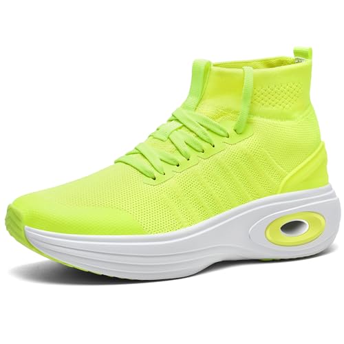 Wondamo Damen Slip On Sneakers Plateau Turnschuhe High Top Mesh Leichte Atmungsaktiv Walkingschuhe Outdoor Sportschuhe Laufschuhe Gym Jogging Fitnessschuhe,Grün,36EU von Wondamo