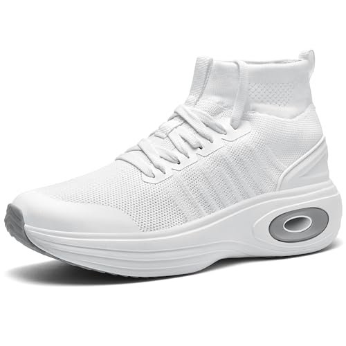 Wondamo Damen Slip On Sneakers Plateau Turnschuhe High Top Mesh Leichte Atmungsaktiv Walkingschuhe Outdoor Sportschuhe Laufschuhe Gym Jogging Fitnessschuhe,Weiß,38EU von Wondamo