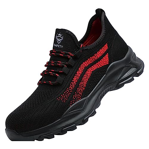 Wondamo Leichte Arbeitsschuhe Herren Damen Sicherheitsschuhe Stahlkappe Sicherheitsschuhe,Sicherheitsschuhe mit Stahlkappe,rutschfeste Schuhe,Atmungsaktiv Sneaker,Rot,36 von Wondamo