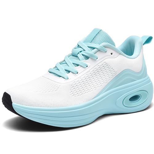 Wondamo Sneaker Damen Walkingschuhe Mesh Leichte Atmungsaktiv Outdoor Turnschuhe Sportschuhe Fitnessschuhe Laufschuhe mit Dämpfung,Blau Weiß,39EU von Wondamo