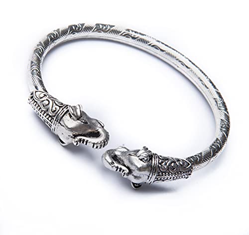 Elephant Face Kada für Männer und Frauen, Antik-Finish Bahubali Armreif für Männer, Jungen, Frauen, Mädchen | Religiöses Boho-Armband | Freie Größe (SILBER) Armband für Maha Shivratri… von Wonder Care