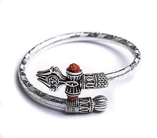 Rudraksha Shiv Om Trishul Damroo Kada für Männer, Lord Shiva Bahubali Armreif für Männer, Jungen | Religiöses Messing Kada | Freie Größe (SILBER) | Armband für Maha Shivratri… von Wonder Care