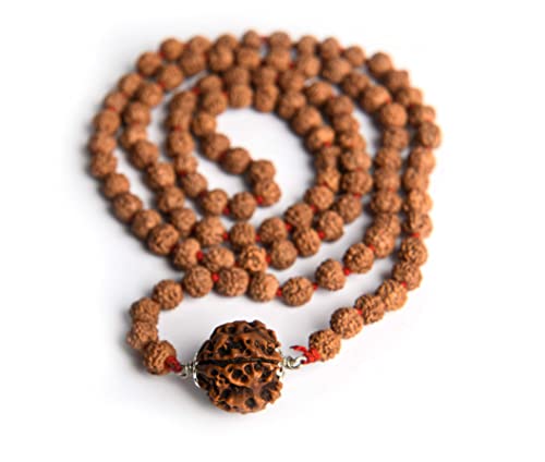 Wonder Care - Original Nepali 4 Mukhi Rudraksha Perlen Mala/Rudraksha Perle natürliche Rudra (108+1) Rosenkranz Perle Jap Mala für Meditation (4 Mukhi Jaap Mala Halskette) von Wonder Care