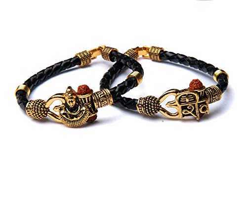 Wonder Care Rudraksha Shiv Om Trishul Damroo Kada für Männer | Lord Shiva Bahubali Armreif für Männer | Religiöses Kada aus Messing | Armband in freier Größe für Weihnachten, Neujahr und Valentinstag von Wonder Care