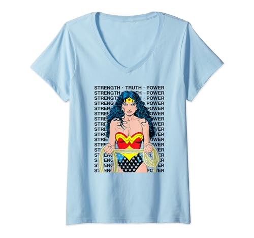 Wonder Woman Strength Truth Power T-Shirt mit V-Ausschnitt von Wonder Woman