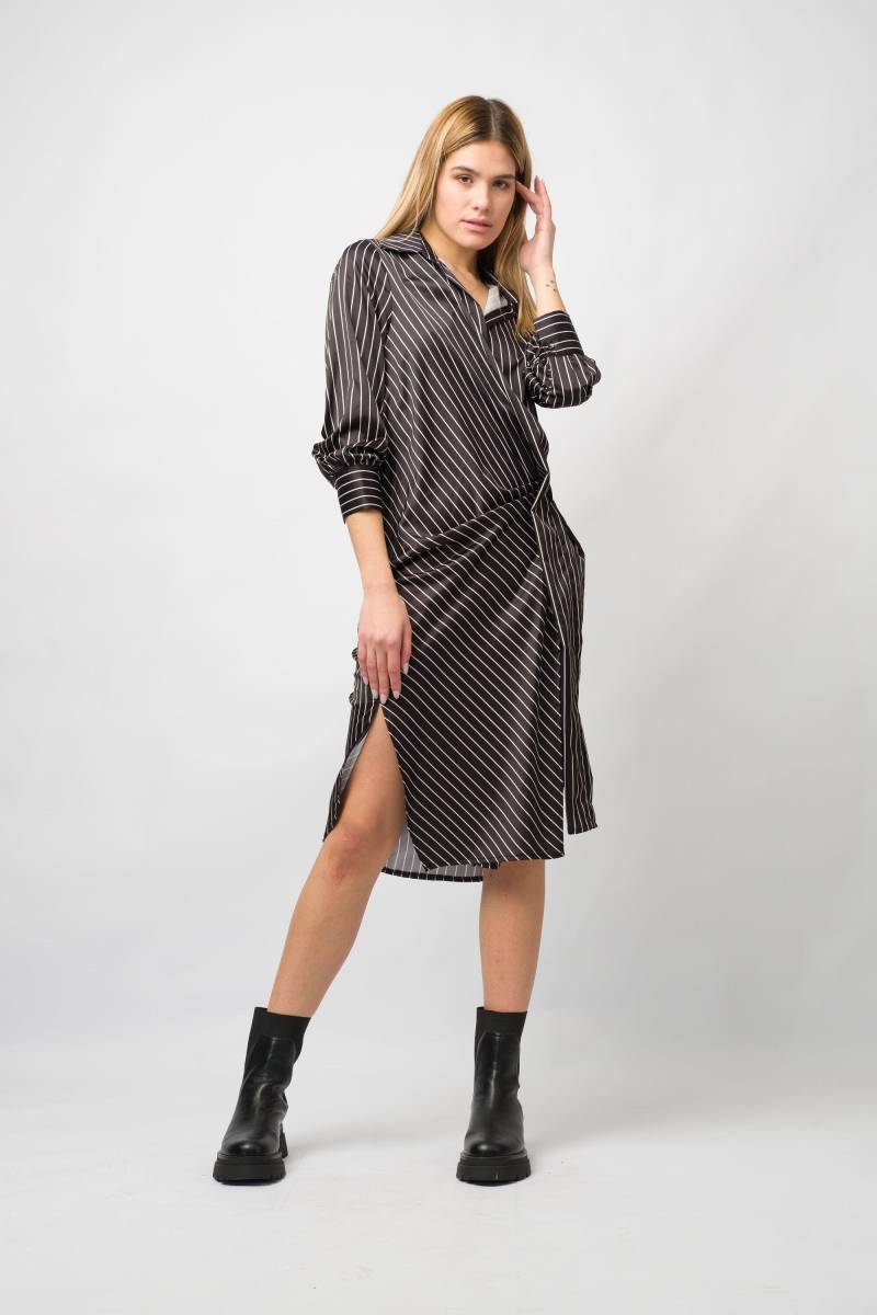 Schwarz Weiß Gestreiftes Kleid/Glänzendes Polyester Langarm Kleid/Schwarz Streifen Satin Stoff Kleid von WonderNikShop