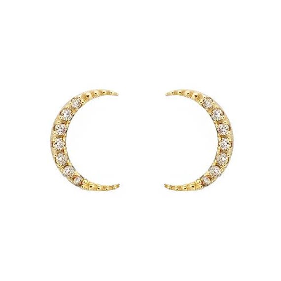 14K Gold Diamant Mond Ohrringe Echte Ohrstecker von WonderObjects