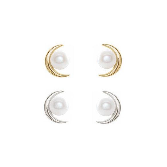 Mond Perlen Ohrstecker 14K Gold Oder Sterling Silber, Zuchtperlen von WonderObjects