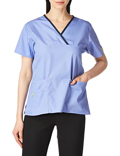 WonderWink Damen Scrubs Charlie Wickeloberteil mit 5 Taschen und Y-Ausschnitt, Ceil Blue, Groß von WonderWink