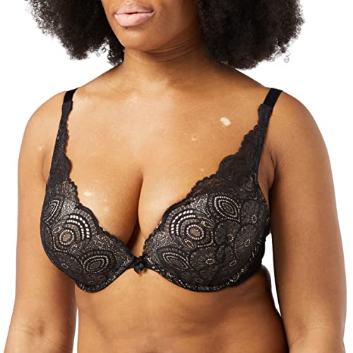 Wonderbra Damen Cleavage Triangle BH aus schimmernder Spitze mit natürlichem Push-Up Effekt , Triangle Braschwarz, 80 A von Wonderbra