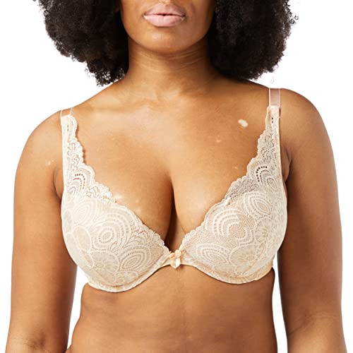 Wonderbra Damen Cleavage Triangle BH aus schimmernder Spitze mit natürlichem Push-Up Effekt , Triangle Bracreamy pearl, 75 A von Wonderbra