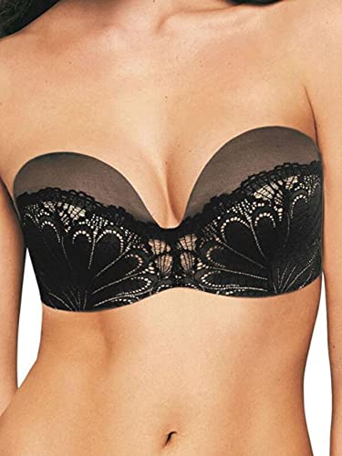 Wonderbra Damen Refined Glamour Ultimate Strapless trägerloser BH mit Spitze starker Halt Push-Up , Strapless-BHschwarz, 70G von Wonderbra