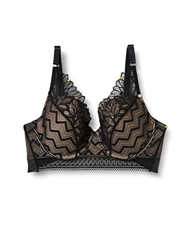 Wonderbra Damen Triangle Lace Longline BH tiefer Ausschnitt mit Push-Up Effekt , Triangle BHschwarz, 80D von Wonderbra