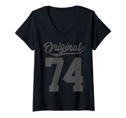Damen Geboren im Jahr 1974 oder Original des 74. Geburtstags T-Shirt mit V-Ausschnitt von Wonderful Original Numbers Design
