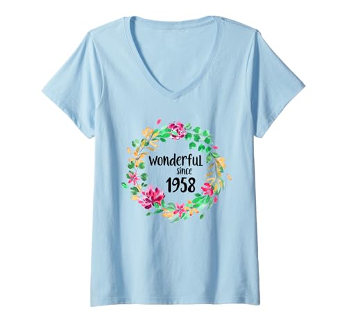 Damen Wonderful Since 1958 67th Birthday Flower Born In 1958 T-Shirt mit V-Ausschnitt Damen Wonderful Since 1958 67th Birthday Flower Born In 1958 T-Shirt mit V-Ausschnitt von Wonderful Since 1958 For Man Woman Aged 67 Years