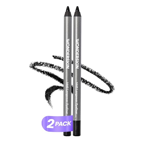 Wonderskin 1440 Longwear Schwarzer Eyeliner-Stift, 2er-Pack – Wasserfester, anspitzbarer schwarzer Kajalstift & wischfester Kajalstift (Liquorice) von Wonderskin