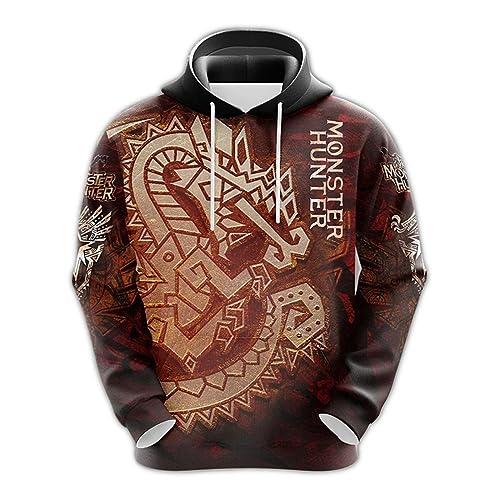 Hoodies für Männer Monst-er Hunt-er, Relaxed-Fit Druck Hooded Pullover mit Kordelzug, Freizeit Dünne Kapuzenpulli für Herbst Winter-Multicolor||3XL von Wondi