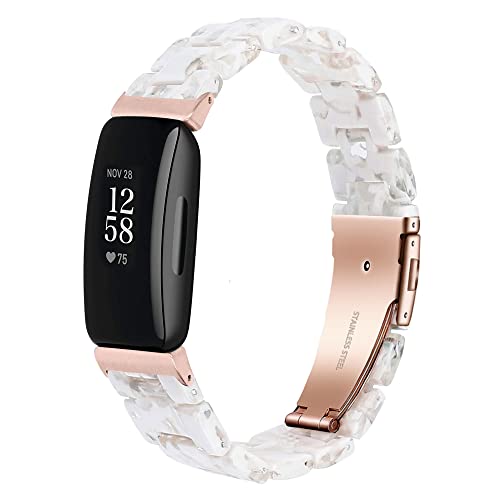 Wongeto Armband aus Kunstharz, kompatibel mit Fitbit Inspire 2 & Inspire HR Uhrenarmbändern für Frauen (weiße Blume) von Wongeto