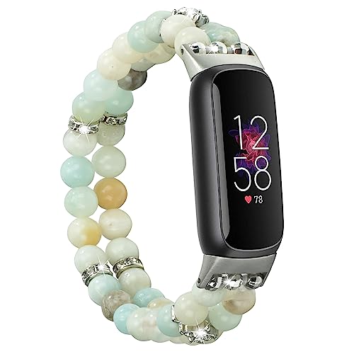 Wongeto Kompatibel mit Fitbit Luxe-Bändern, modisch, handgefertigt, elastisch, Stretch-Perlenarmband, Damen-Ersatzarmband für Fitbit Luxe (Amazonit) von Wongeto