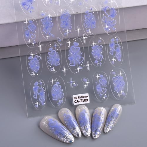 Wonhomke 2pcs 5D Relief 3D Traumherz Nail Art Decals Self-Adhesive Nail Art Stickers Nail Decoration Accessories für Mädchen/Kinder/Frauen (7109) von Wonhomke