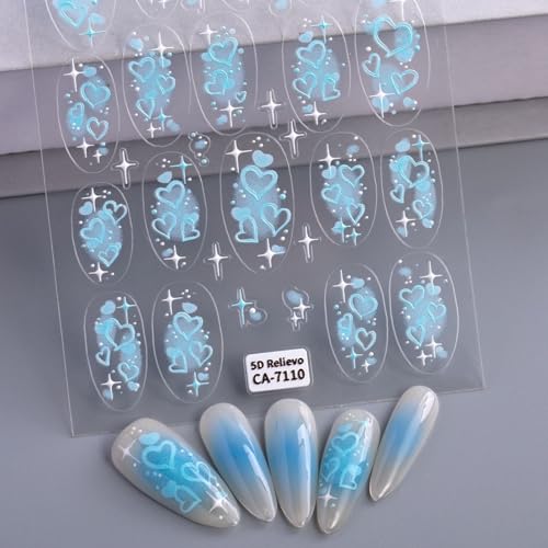 Wonhomke 2pcs 5D Relief 3D Traumherz Nail Art Decals Self-Adhesive Nail Art Stickers Nail Decoration Accessories für Mädchen/Kinder/Frauen (7110) von Wonhomke
