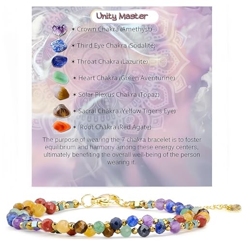 Wonninek Bunte Armbänder Damen 7 Chakra Armband Echte Heilsteine Steine Regenbogen Glücksarmband für Damen Frauen von Wonninek