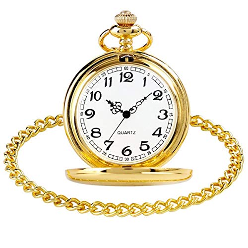 Glatte Vintage-Taschenuhr aus Stahl, klassische Taschenuhr mit kurzer Kette für Männer und Frauen, Geschenk für Geburtstag, Jahrestag, Weihnachten, Vatertag (Gold), gold, Antik von WONOLO