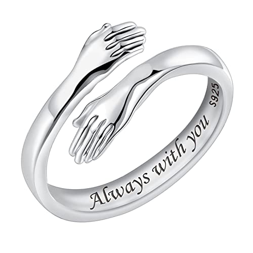 925 Sterling Silber Umarmungsringe für Frauen, I Love You Forever Love You Mutter Geschenk Schwester Geschenke Gravierte Worte Umarmung Hände Offener Ring(Always with you) von Wonvin Collection