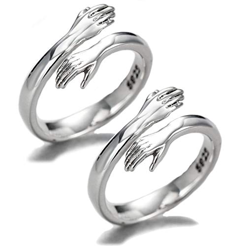 925 Sterling Silber Umarmungsringe für Frauen, I Love You Forever Love You Mutter Geschenk Schwester Geschenke Gravierte Worte Umarmung Hände Offener Ring (2PCS hug rings) von Wonvin Collection