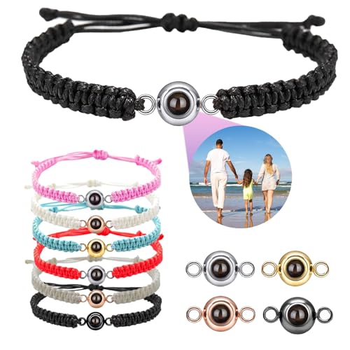 Personalisierte Projektion Armband mit Foto individuelles Bild und verschiedene in Stein Geschenke für Mama Papa Freund Freundin Männer Frauen Paare (Rund) von Wonvin Collection