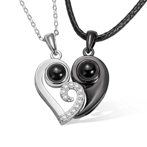 Wonvin Collection Personalisierte Halskette mit Bild Projektion Kette Foto Ich liebe dich 100 Sprachen Anhänger Customisable Individuell für liebevolle Muttertag Geschenk (Liebespaar) von Wonvin Collection