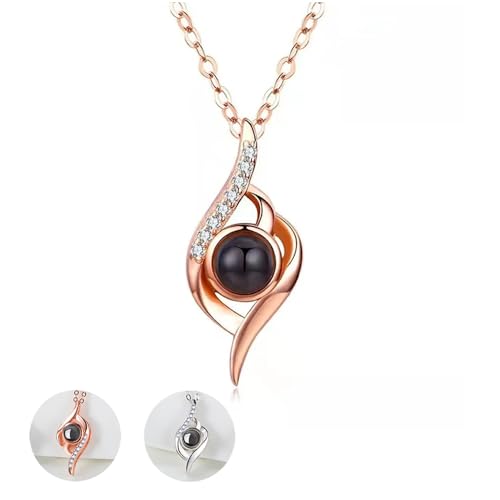 Wonvin Collection Personalisierte Halskette mit Bild Projektion Kette Foto verschiedene Ich liebe dich 100 Sprachen Anhänger Customisable Individuelle Muttertag liebevolles Geschenk (Klassisch) von Wonvin Collection