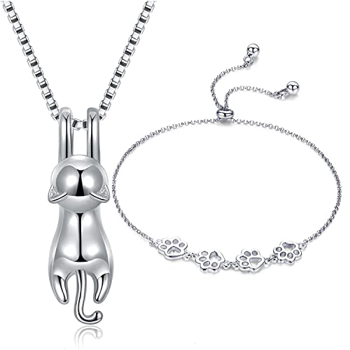 Wonvin Collection Damen 925 Sterling Silber 3D Cute Cat Lover matt Oberfläche/glatte Anhänger Halskette (Necklace+Bracelet) Wonvin Collection Damen 925 Sterling Silber 3D Cute Cat Lover matt Oberfläche/glatte Anhänger Halskette (Necklace+Bracelet) von Wonvin Collection