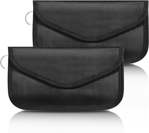Faraday Tasche Handy, 2 Stück Signal Blocker Tasche Abschirmung Anti-Tracking RFID-Signalblockierung Faraday Bag für Handy Sichtschutz und Autoschlüssel Anti-hacking Hülle Blocker (Schwarz) von Wonwood_direct