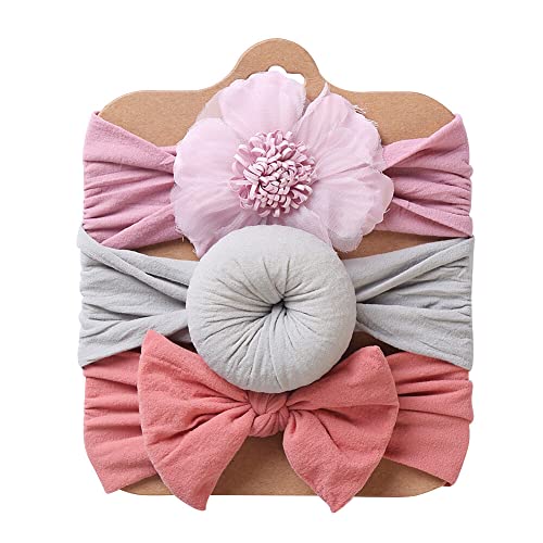 Wooauto 3 Stück Baby Turban Haarband Stirnband Kopfband Haarschmuck with Bow Newborn Infant Kleinkind Haarbänder Knoten Stirnband Nylon Elastic Headwraps Headwear für Kinder Haarzubehör,Typ 2 von Wooauto