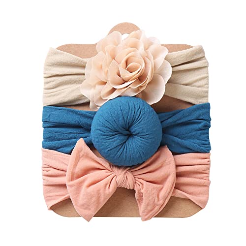 Wooauto 3 Stück Baby Turban Haarband Stirnband Kopfband Haarschmuck with Bow Newborn Infant Kleinkind Haarbänder Knoten Stirnband Nylon Elastic Headwraps Headwear für Kinder Haarzubehör,Typ 3 von Wooauto