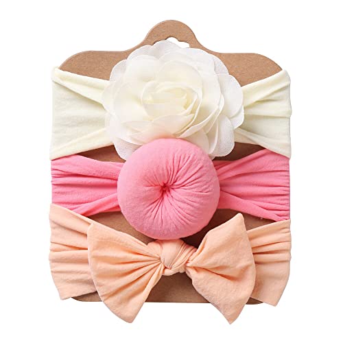 Wooauto 3 Stück Baby Turban Haarband Stirnband Kopfband Haarschmuck with Bow Newborn Infant Kleinkind Haarbänder Knoten Stirnband Nylon Elastic Headwraps Headwear für Kinder Haarzubehör,typ 9 von Wooauto