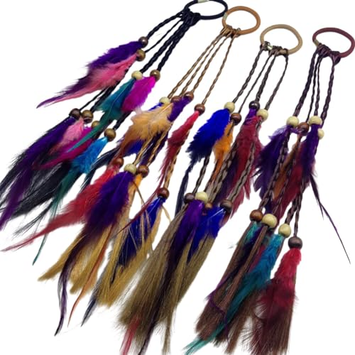 Wooauto 4PCS Feder-Haarteil Feder Stirnband Set Federn Haarextensions Feder-Clip Gemischte Farbe Feder-Haarverlängerung Damen Cosplay Haardeko Zubehör Feder Haarspangen Kopfschmuck,Zufällige Farbe von Wooauto