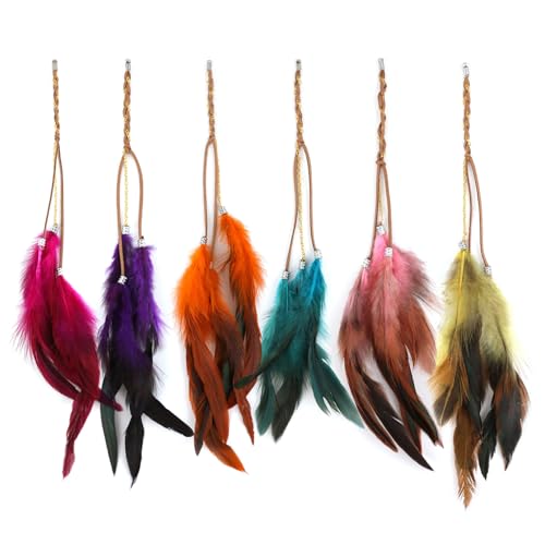 Wooauto 6PCS Indianer Federschmuck Haarclips Feder Haarschmuck Boho Hippie Haarverlängerungen Zigeuner Quaste Pfau Kopfstücke Festival Feder Haarschmuck Boho Federn Haarextensions,6Stück #3 von Wooauto