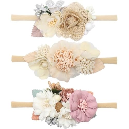 Wooauto Baby Haarband,Blume Elastisches Haarband Haarschmuck Weiche Neugeborene Kleinkind Haarschmuck Baby Mädchen Nylon Stirnbänder Blume Elastisches Haarband Zubehör Für Babys Und Mädchen,Typ 4 von Wooauto