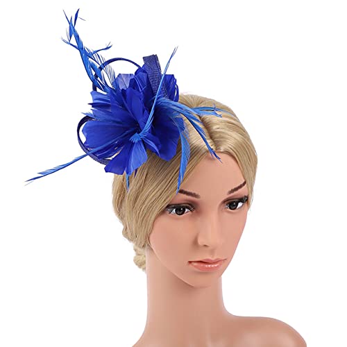 Wooauto Damen Mädchen Fascinator Hut Blume Mesh Federn Hochzeit Hut Headwear Tea Party Clip Kopfschmuck Haar Ascot Stirnband Zubehör für Party Kirche Hochzeit Cocktail,Blau von Wooauto