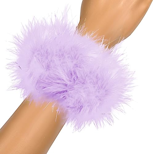 Wooauto Feder Armbänder,23 Cm Damen Feder Armbänder Pelzige Manschetten Armreifen Wunderschönes Schönes Federn Armband Für Cosplay-Partys Modellshows Abschlussfeiern Und Halloween,Helles Lila von Wooauto