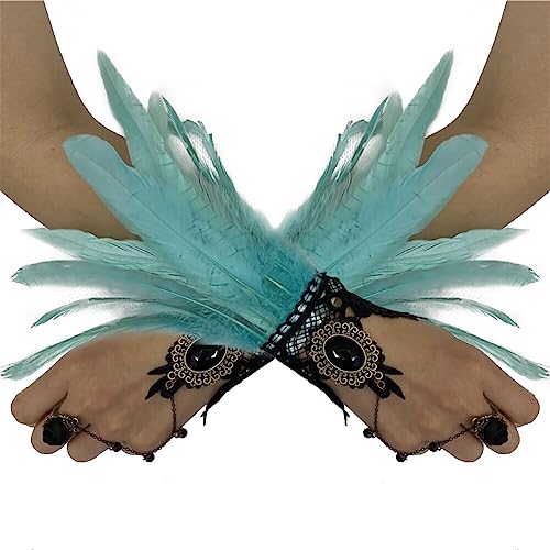 Wooauto Feder Handgelenk Manschetten, 2pcs Frauen Kostümzubehör Armbänder Feder Handgelenk Band Vintage Feder Handgelenk Ornament Armband Accessoire Band für Bühne Leistung Cosplay Party,Himmelblau von Wooauto