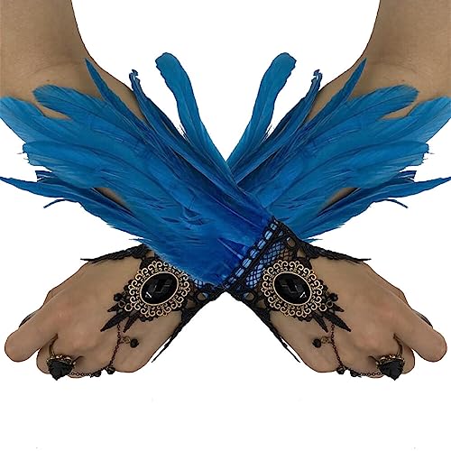 Wooauto Feder Handgelenk Manschetten, 2pcs Frauen Kostümzubehör Armbänder Feder Handgelenk Band Vintage Feder Handgelenk Ornament Armband Accessoire Band für Bühne Leistung Cosplay Party,Hellblau von Wooauto