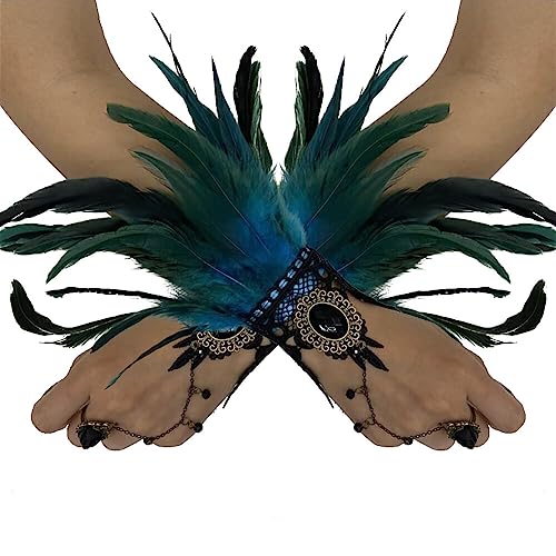 Wooauto Feder Handgelenk Manschetten, 2pcs Frauen Kostümzubehör Armbänder Feder Handgelenk Band Vintage Feder Handgelenk Ornament Armband Accessoire Band für Bühne Leistung Cosplay Party,Blau von Wooauto