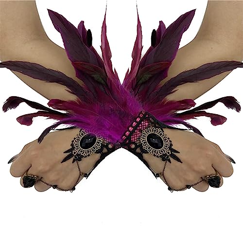 Wooauto Feder Handgelenk Manschetten, 2pcs Frauen Kostümzubehör Armbänder Feder Handgelenk Band Vintage Feder Handgelenk Ornament Armband Accessoire Band für Bühne Leistung Cosplay Party,Rosig von Wooauto