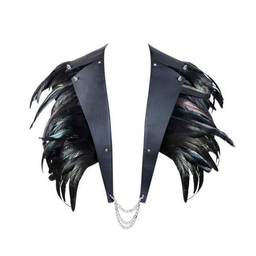 Wooauto Feder Umhang Stola Schal Kragen Cape Plume Schal Gothic Natural Feder Schal Shrug Schulterflügel Choker Kragen Halsband für Männer Rollenspiel Party Cosplay,Schwarz von Wooauto